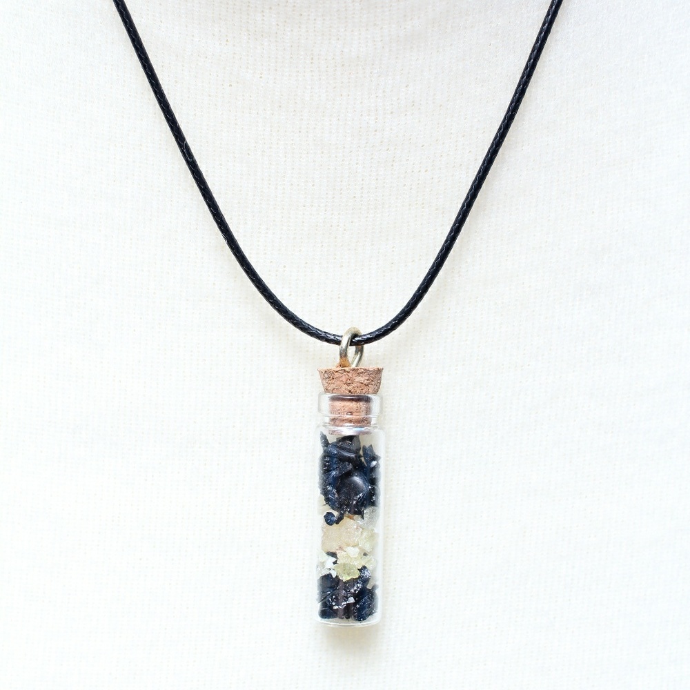 Crystal Protection Vial Pendant w/ Black Rope 24"